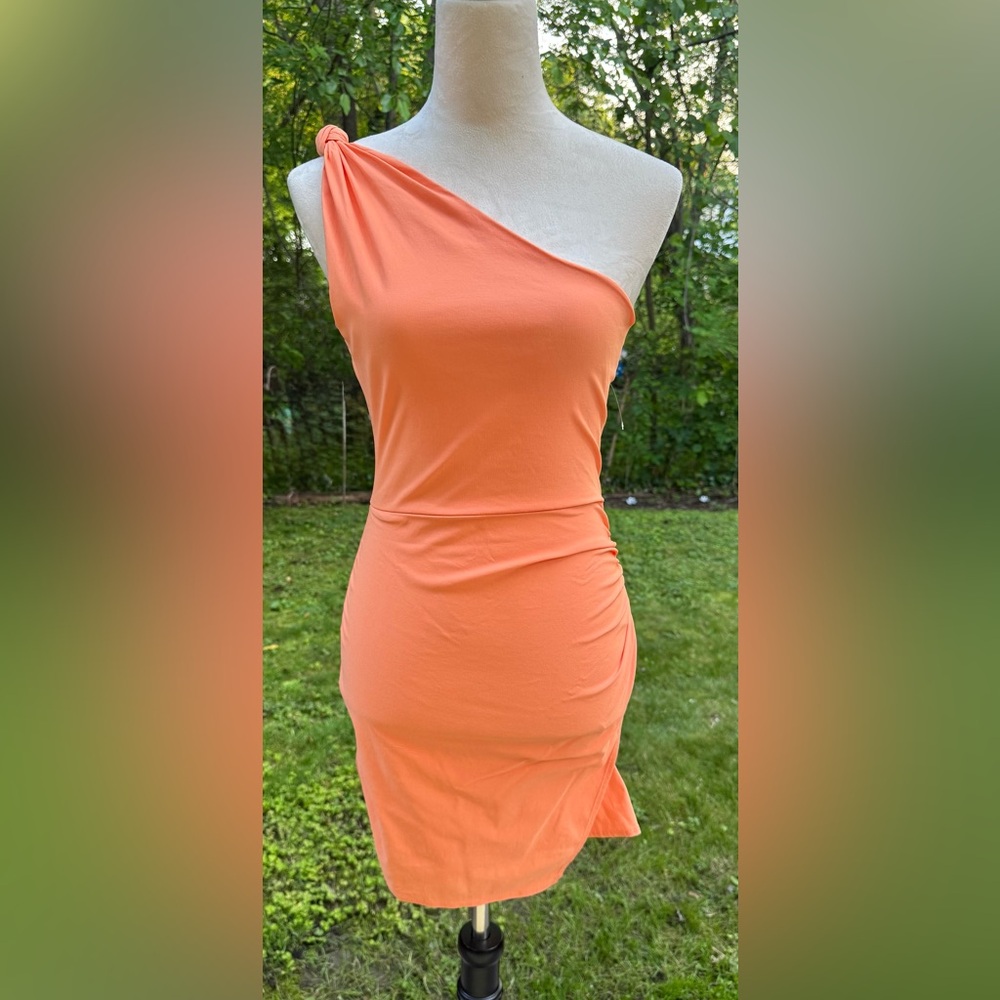 Blue Blush NWT From APRICOT LANE 1 Shoulder Orange Stretch Fitted Dress Size M